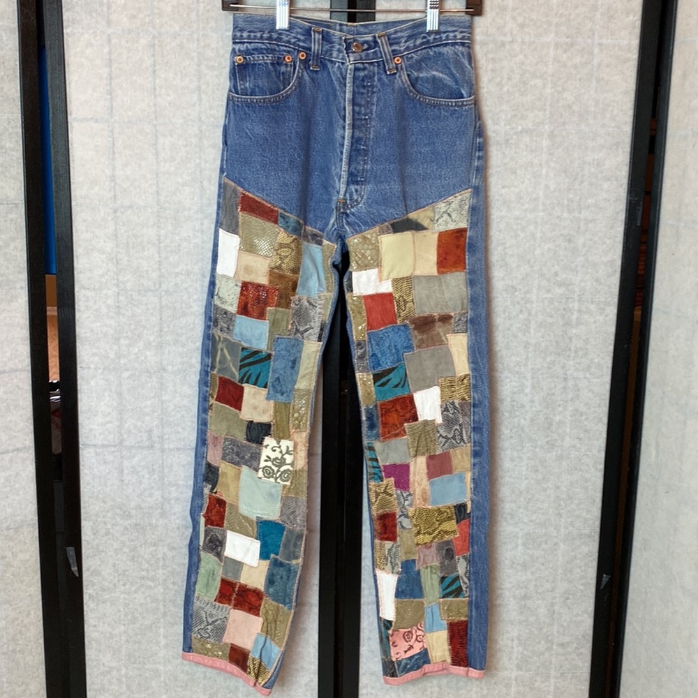 Hp Levi’s Vintage Custom Leather Patchwork Hi Wai… - image 2